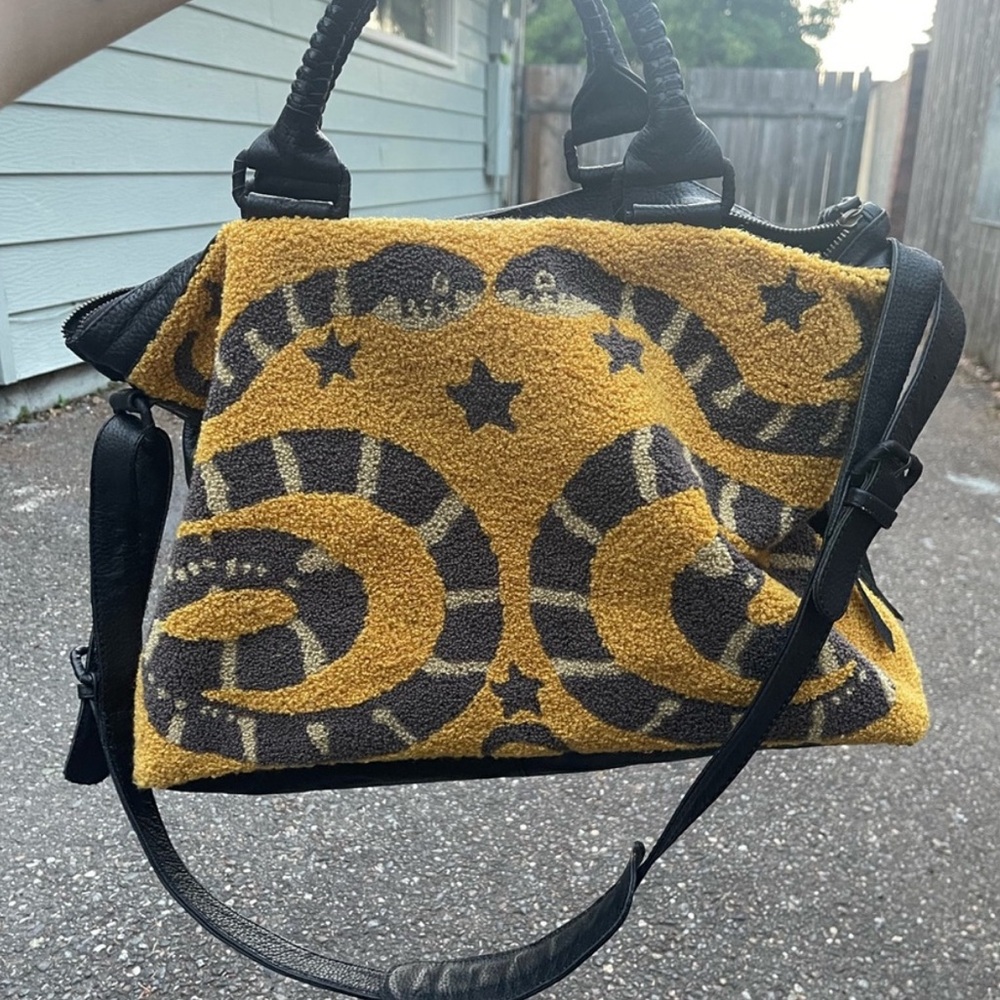 Cleobella Yellow and Black Patterned Shearling Satchel
